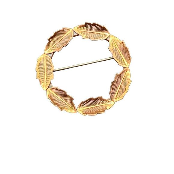 Vintage Bell Copper Solid Copper Leaf Wreath Lapel Hat Tie Pin Brooch - Picture 4 of 9